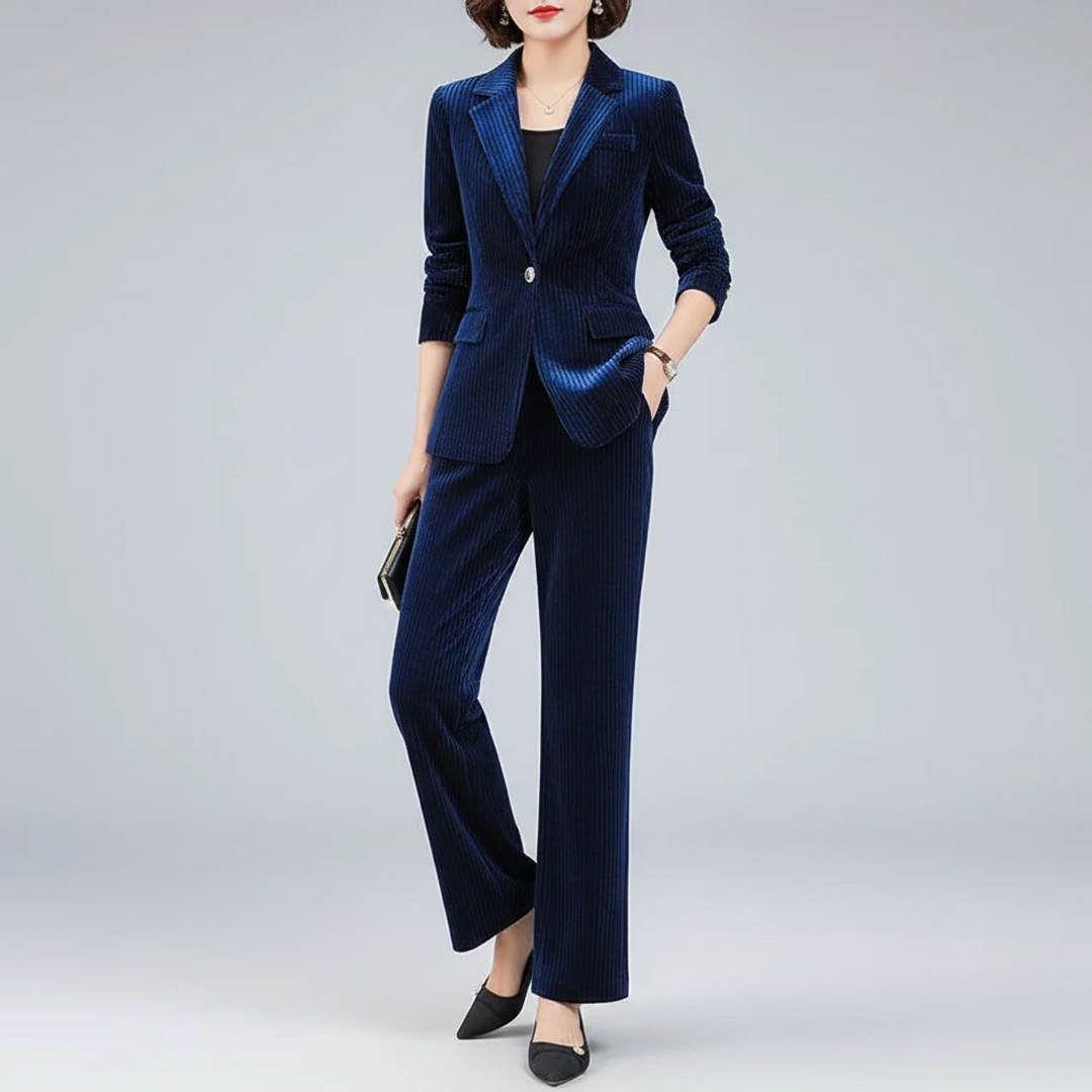 Ellie | Women’s Pinstripe Blazer and Straight Leg Pants Suit
