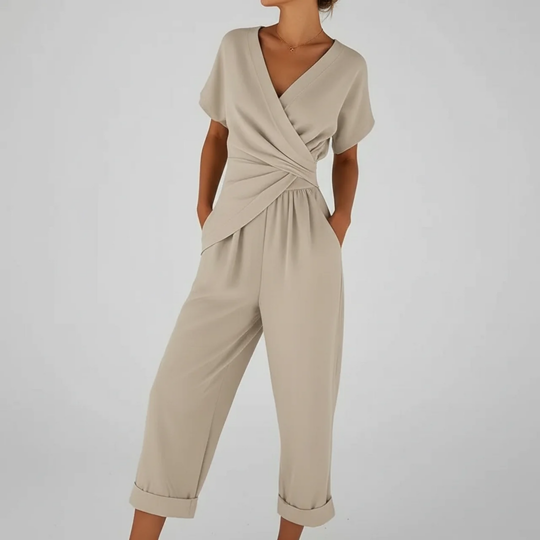Piper | Women’s Surplice Wrap Short-Sleeve Cropped Jumpsuit