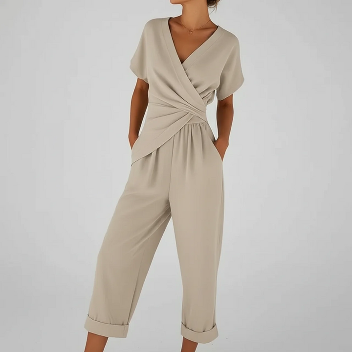 Piper | Women’s Surplice Wrap Short-Sleeve Cropped Jumpsuit