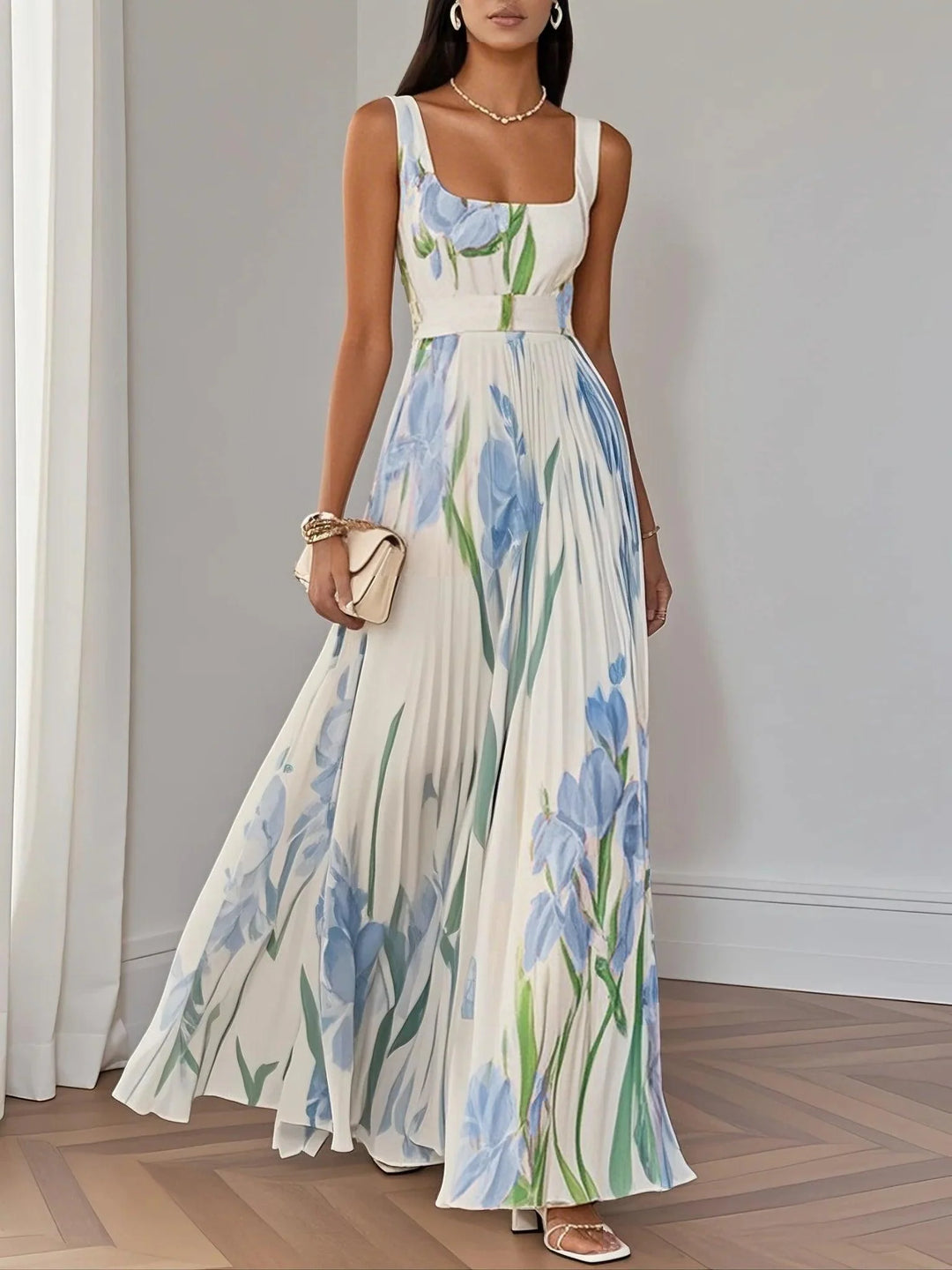 Elinora | Women’s Floral Pleated Wedding Guest Maxi Dress