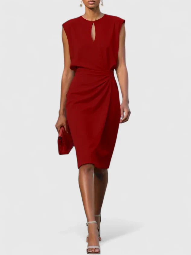 Audrey | Women’s Sleeveless Ruched Keyhole Faux-Wrap Midi Dress