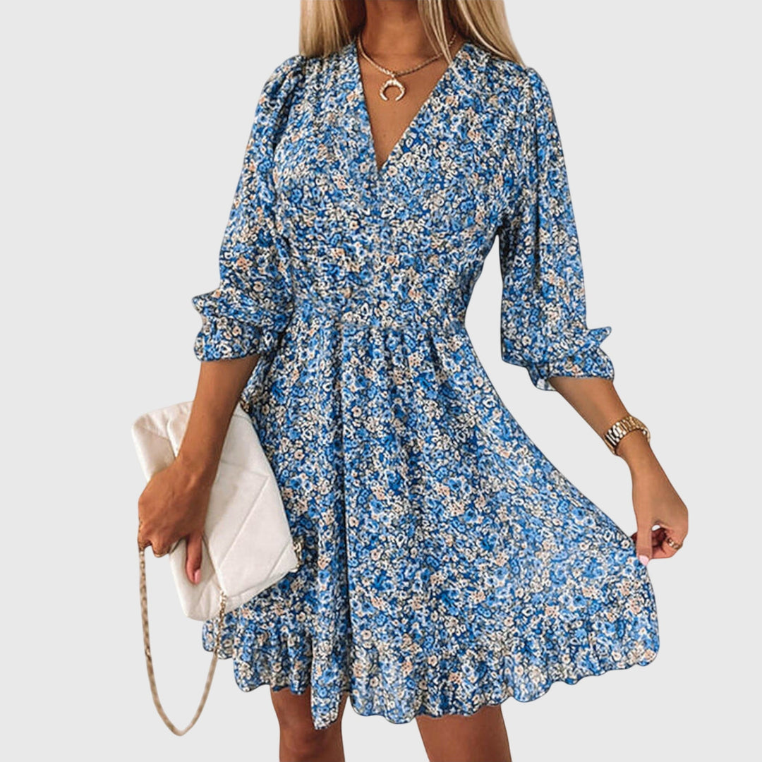 Women's Spring Smocked V-Neck Midi Dress