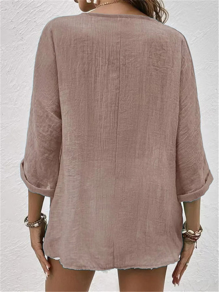 Lunara | Button-Front V-Neck Relaxed Blouse