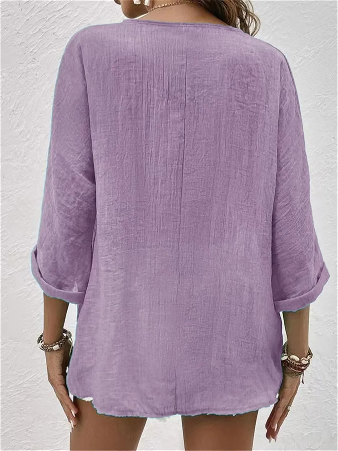 Lunara | Button-Front V-Neck Relaxed Blouse