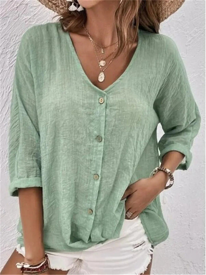 Lunara | Button-Front V-Neck Relaxed Blouse