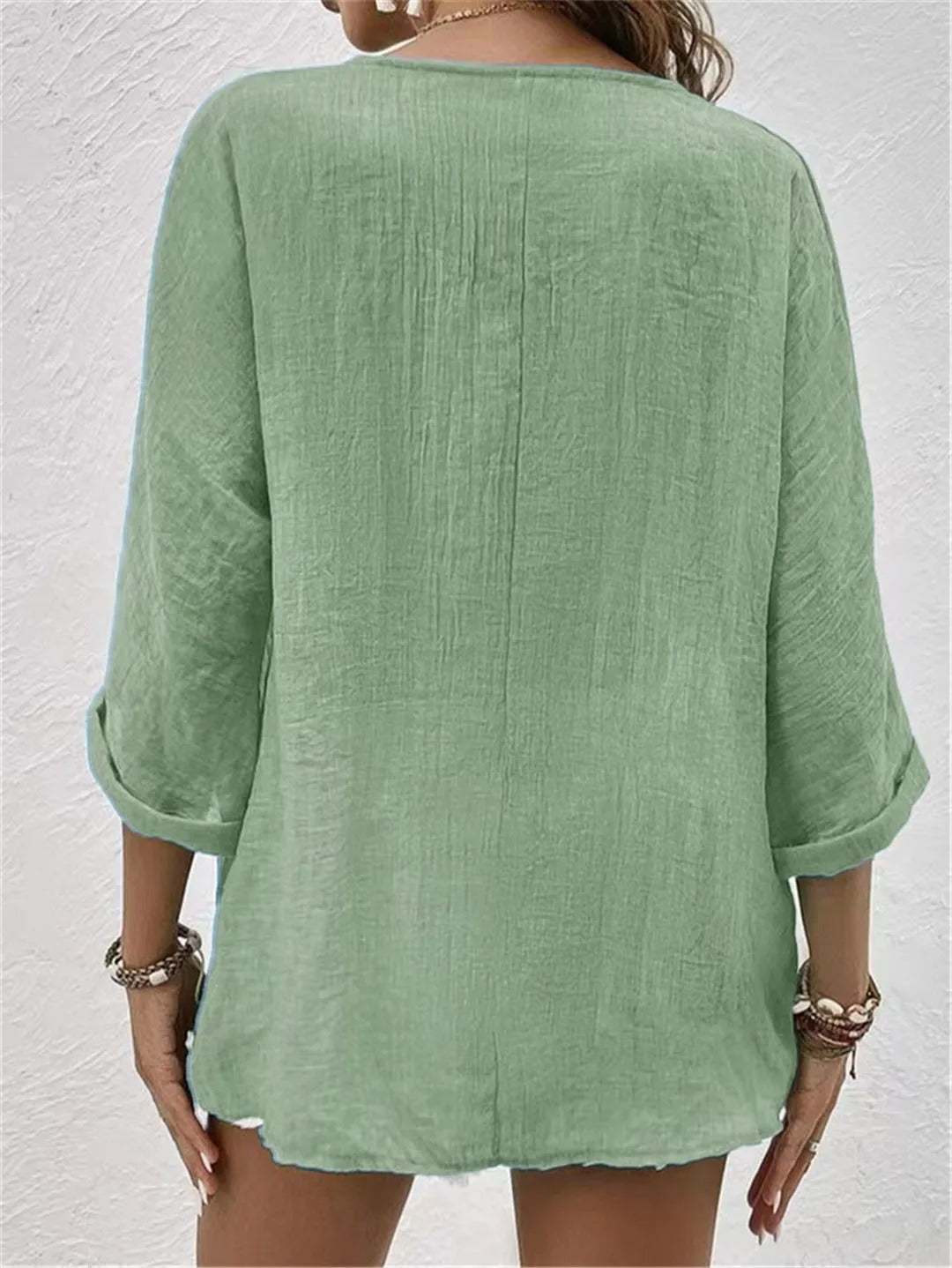 Lunara | Button-Front V-Neck Relaxed Blouse