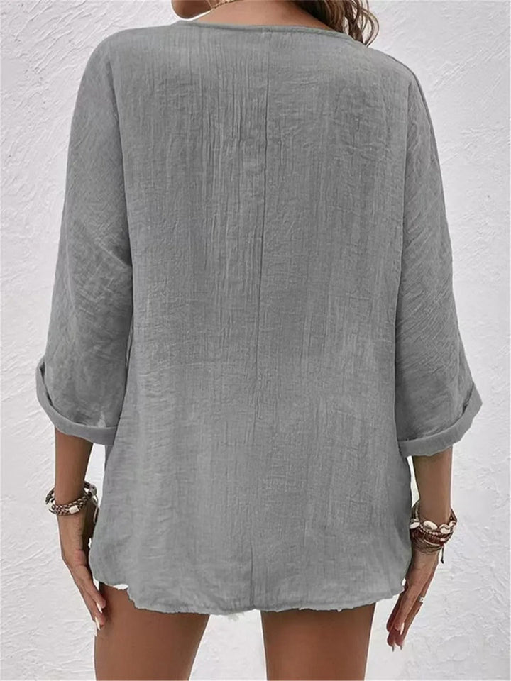 Lunara | Button-Front V-Neck Relaxed Blouse