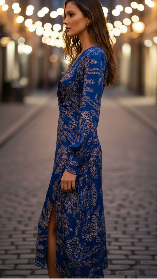 Laura | Women Floral Twist Front Wedding Guest Midi Dress