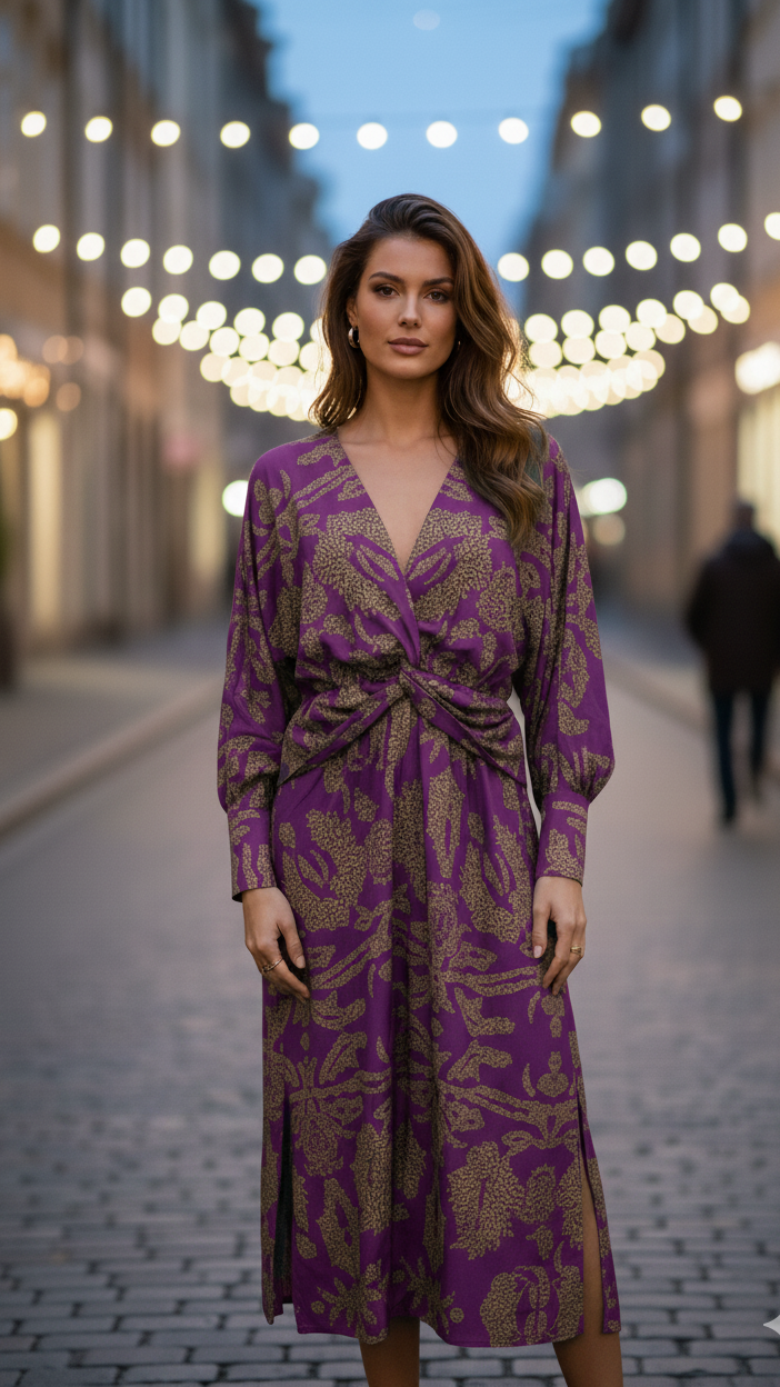 Laura | Women Floral Twist Front Wedding Guest Midi Dress