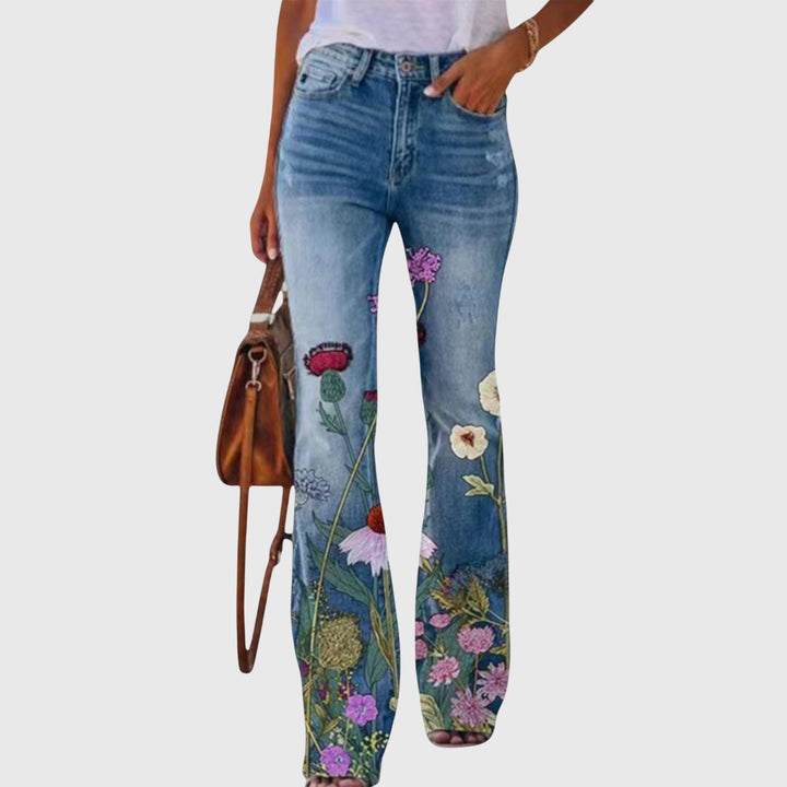 Meadow | Women’s Botanical Print Flare Leg Stretch Denim Jeans