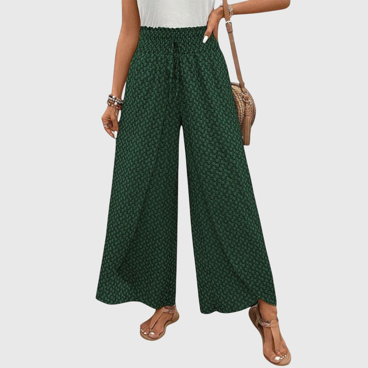 Printed Wide-Leg Pull-On Pants