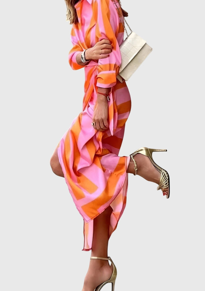 Valencia | Women’s Geometric Colorblock Collared Wrap Midi Dress