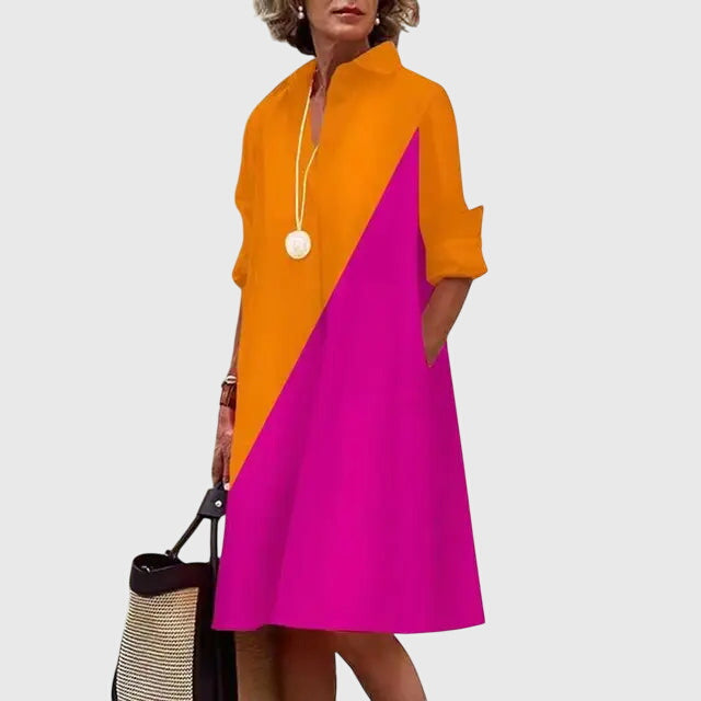 Carmine | Women’s Collared Poplin Swing Midi Shirt Dress with Pockets