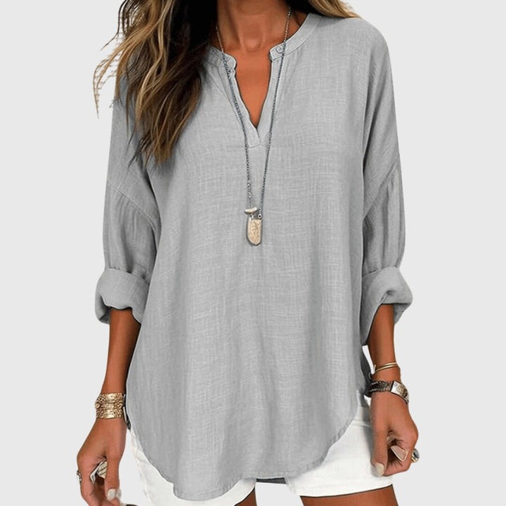 Isla | Women’s Textured Linen-Blend Split V-Neck Coastal Tunic
