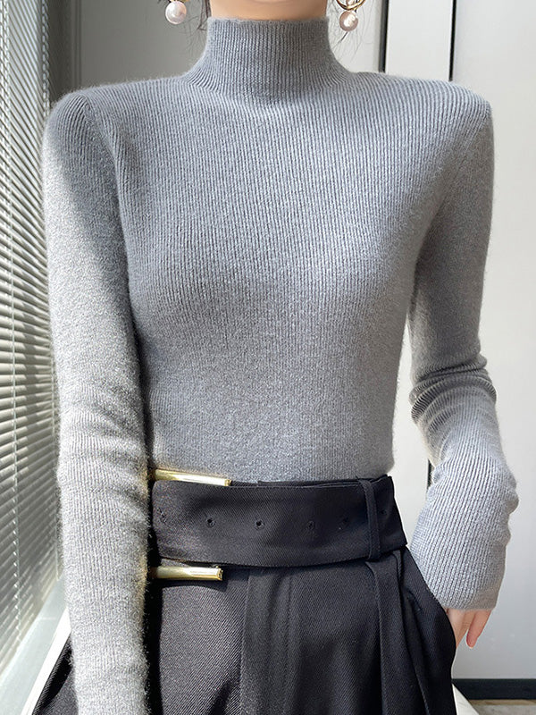 Elegant Ribbed Knit Turtleneck Sweater