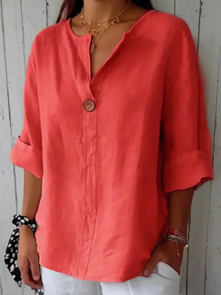 Elowen | Linen V-Neck Casual Blouse