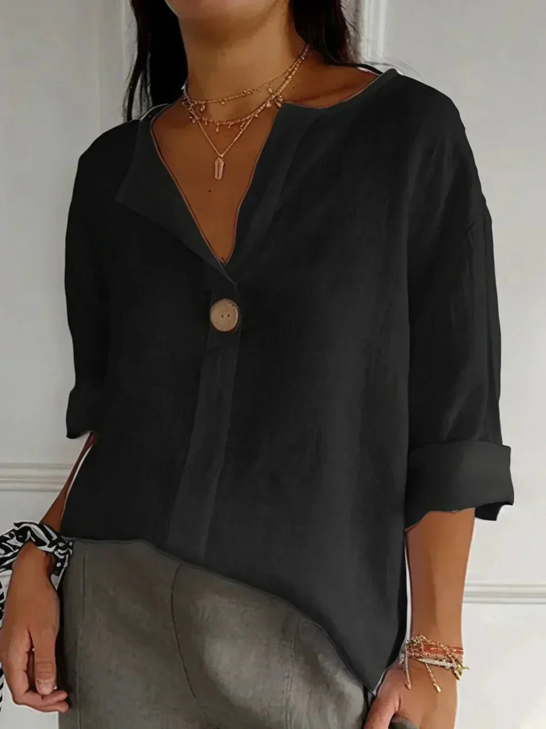 Elowen | Linen V-Neck Casual Blouse