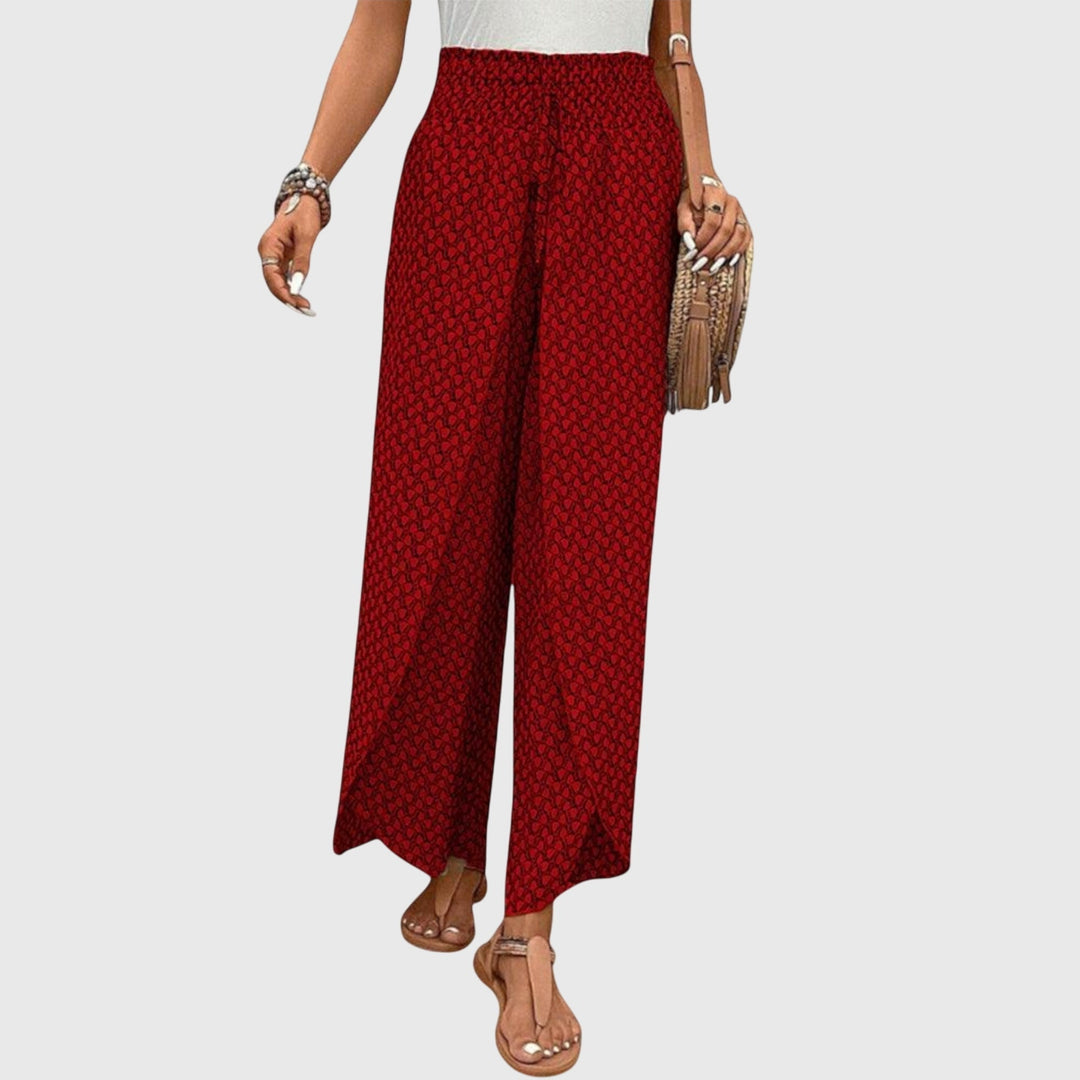 Printed Wide-Leg Pull-On Pants