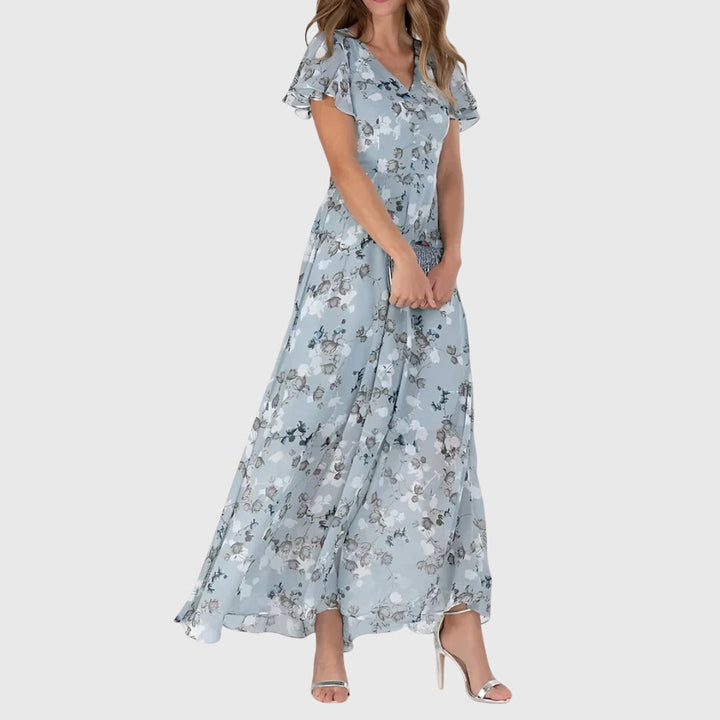 Siena | Women’s Tonal Floral Flutter Sleeve A-Line Maxi Dress