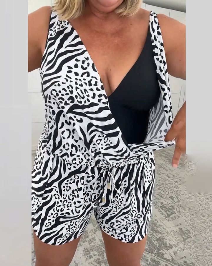 Cleo | Women’s Zebra Print Lace-Up Boyleg One-Piece
