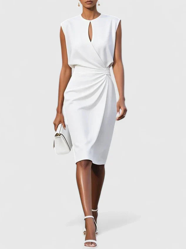 Audrey | Women’s Sleeveless Ruched Keyhole Faux-Wrap Midi Dress