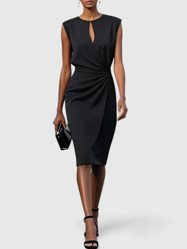 Audrey | Women’s Sleeveless Ruched Keyhole Faux-Wrap Midi Dress