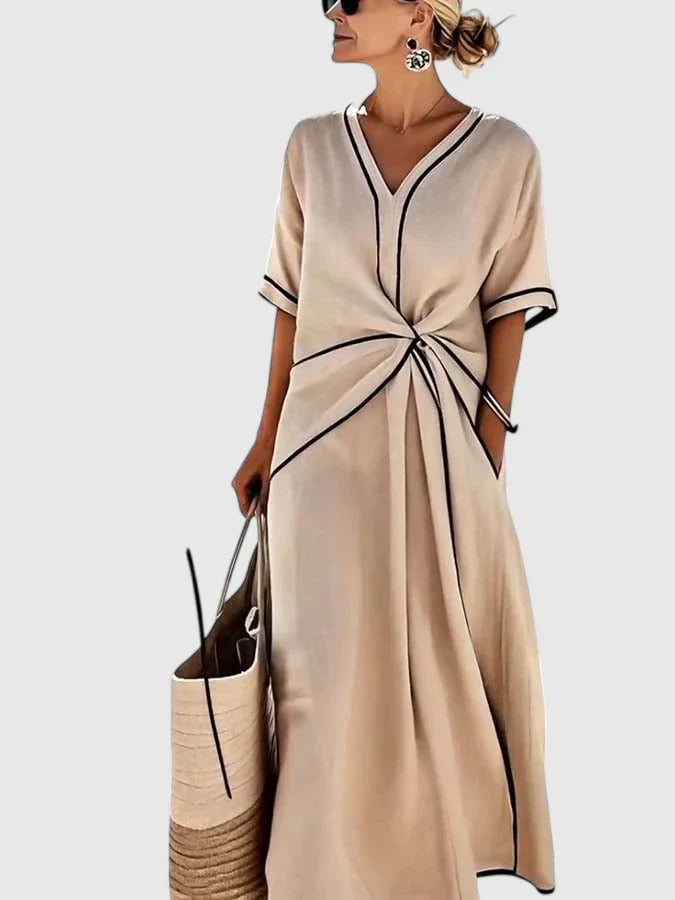Cleo | Women’s Contrast Trim Twist-Front Resort Maxi Dress