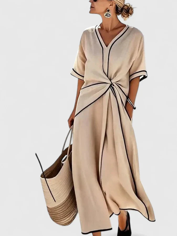 Cleo | Women’s Contrast Trim Twist-Front Resort Maxi Dress