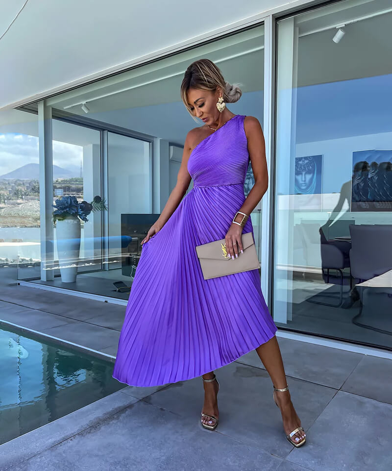 Aurelia | One-Shoulder Pleated Midi Dress