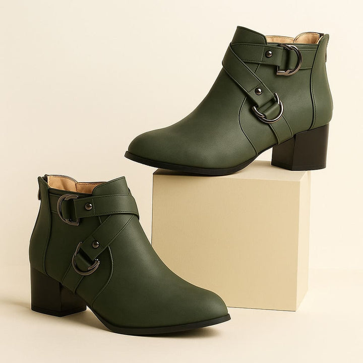 Women’s Heeled Ankle Boots with Buckle Strap