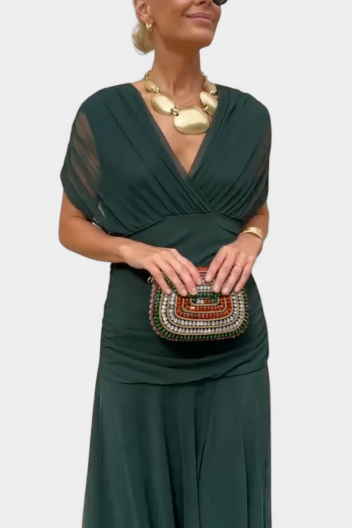 Gia | Women’s Off-the-Shoulder Ruched Mesh Evening Gown
