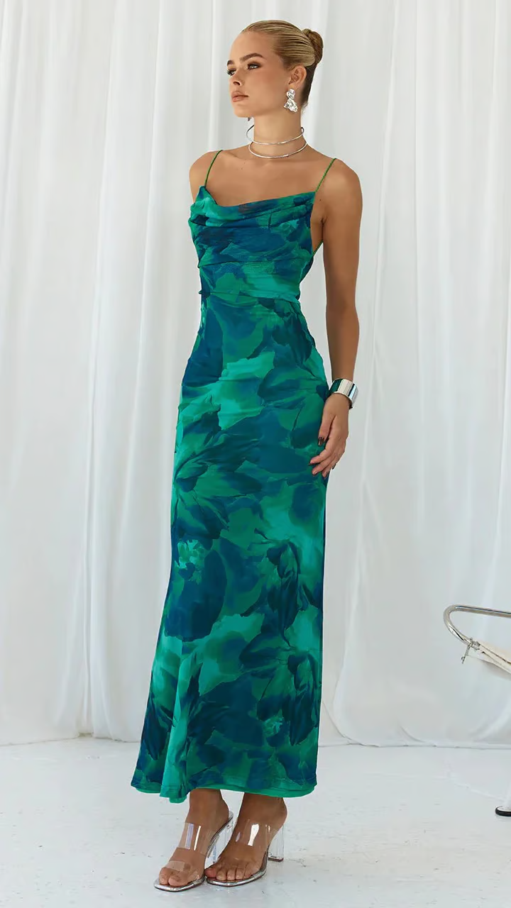 Solana | Tropical Satin Slip Dress