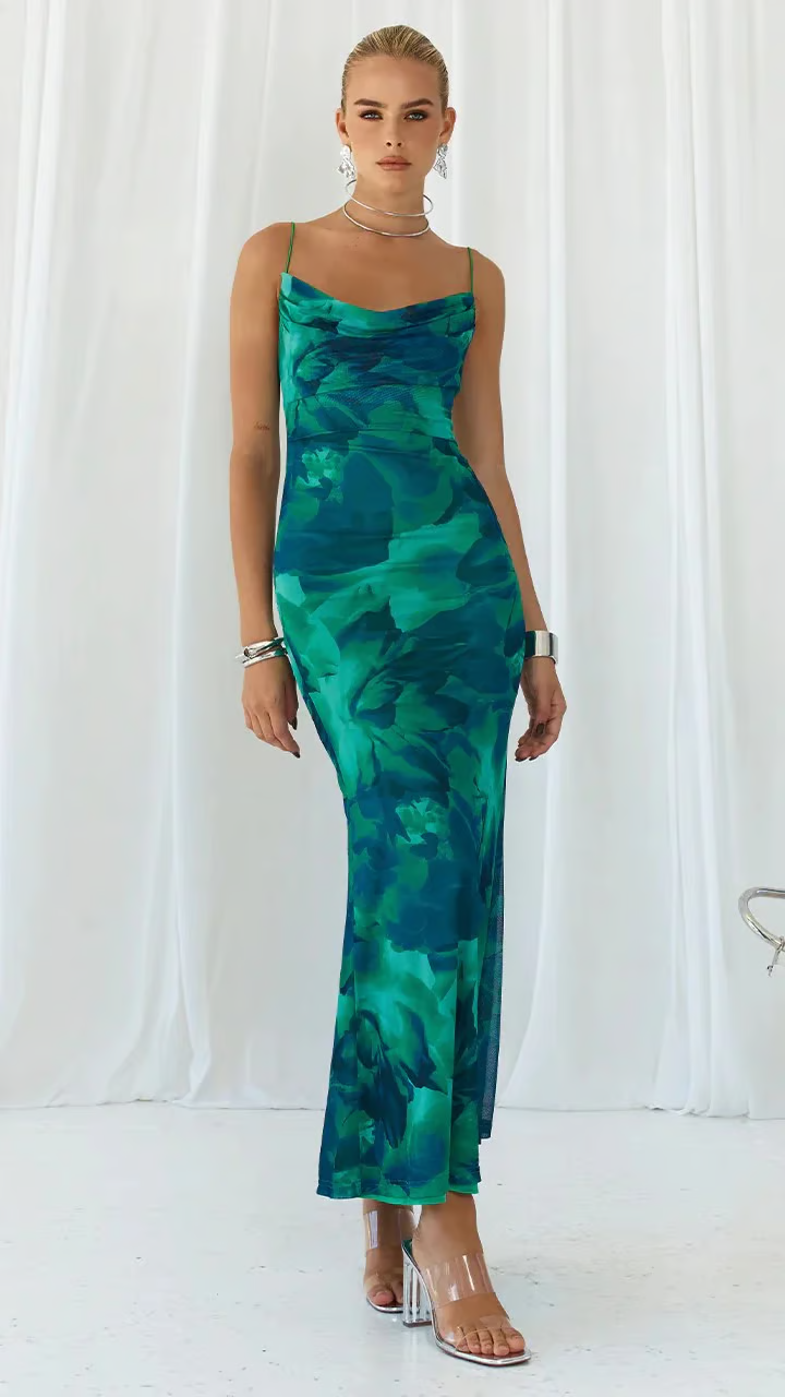 Solana | Tropical Satin Slip Dress