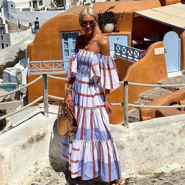 Liora | Off-Shoulder Striped Maxi Dress