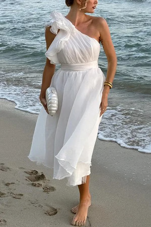 Isola | One-Shoulder Flowy Evening Dress