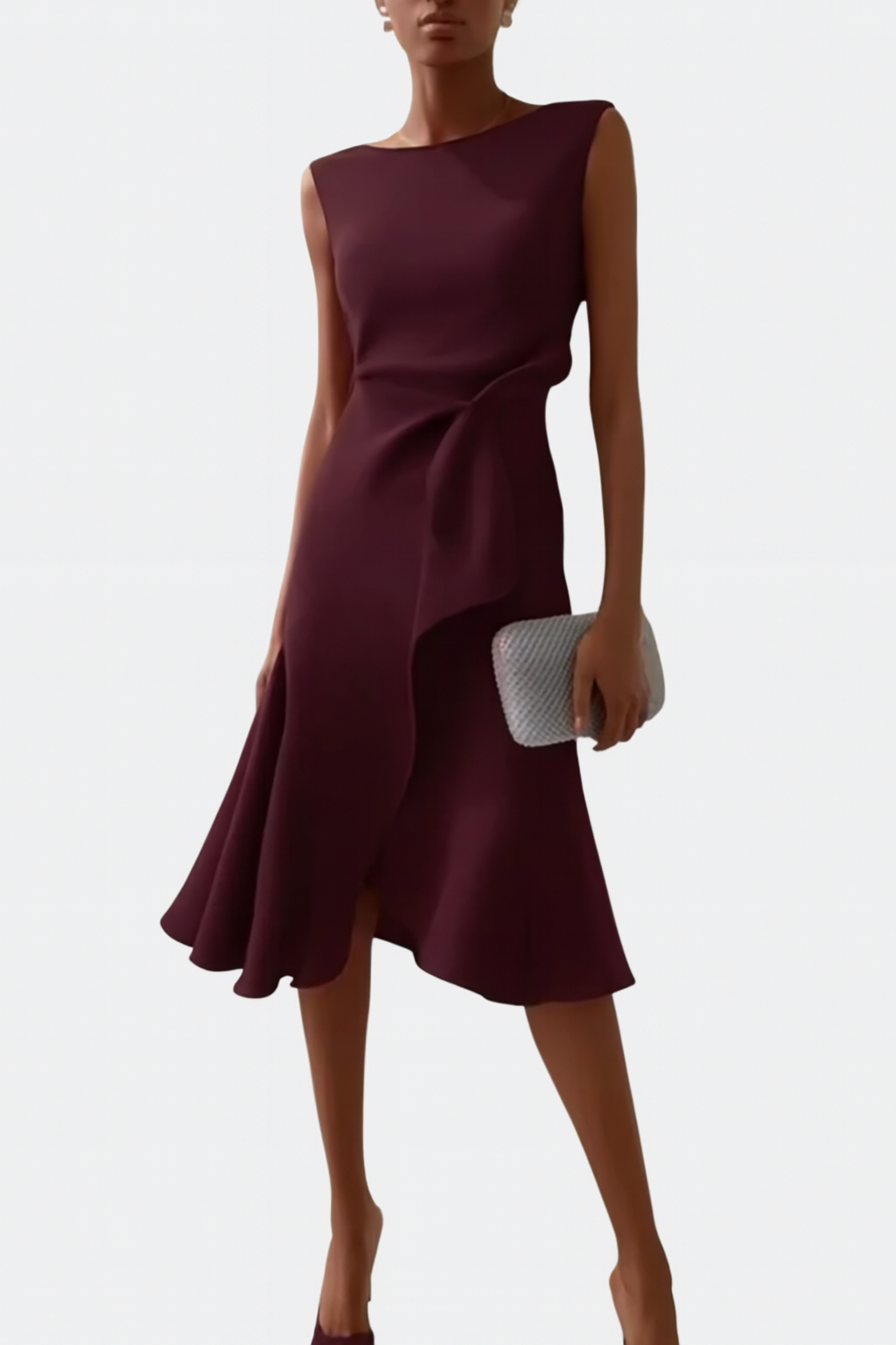 Sloane | Women’s Asymmetric Draped Sleeveless Midi Dress