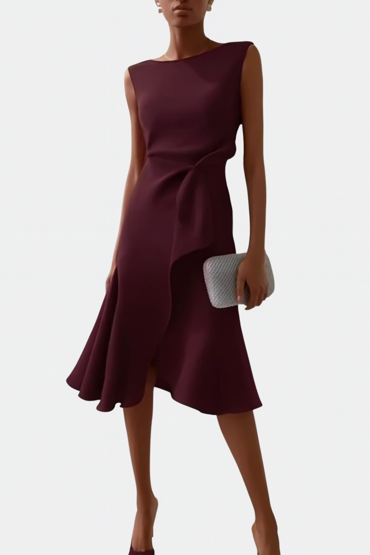 Sloane | Women’s Asymmetric Draped Sleeveless Midi Dress