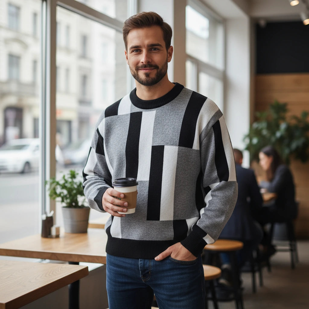 Colorblock Geometric Knit Sweater