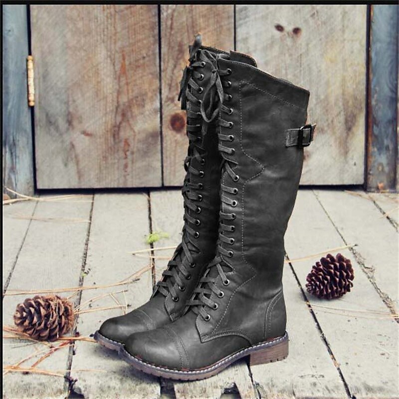Lace-Up Knee-High Combat Boots