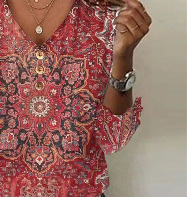 Soraya | Bohemian Print Button Blouse