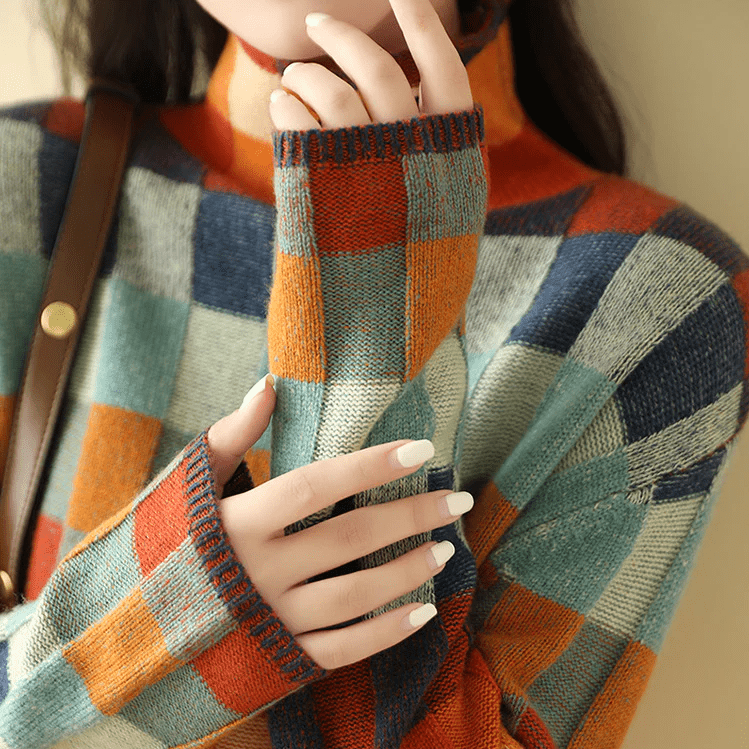 Kate | Colorblock Checkered Sweater