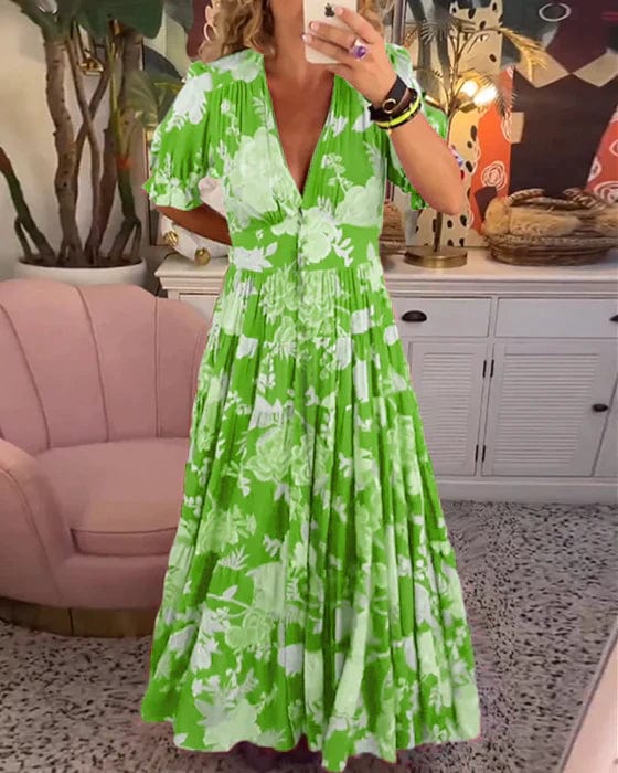 Elira | Pleated Floral Maxi Dress