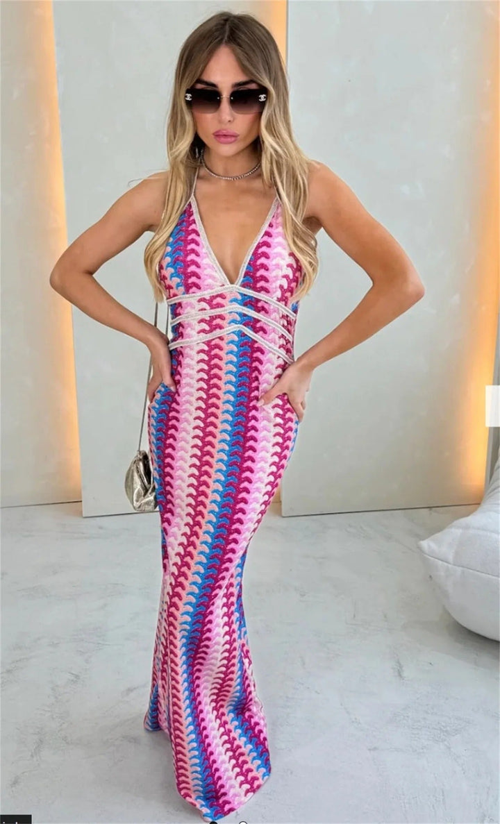 Soraya | Halter Neck Patterned Maxi Dress