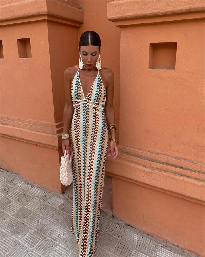 Soraya | Halter Neck Patterned Maxi Dress