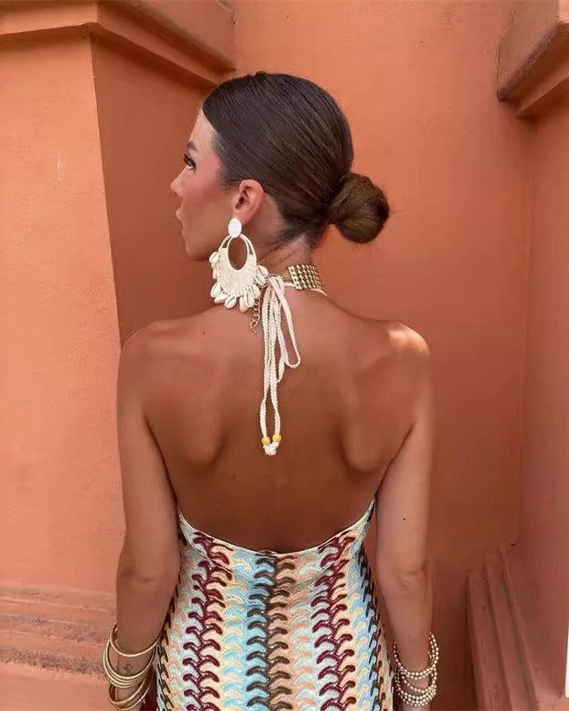 Soraya | Halter Neck Patterned Maxi Dress