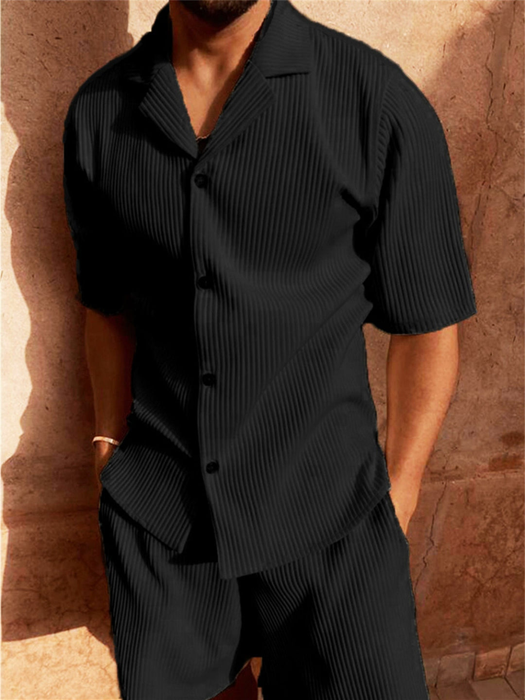 Koa | Men’s Vertical-Ribbed Short-Sleeve Shirt &amp; Shorts Co-ord Set