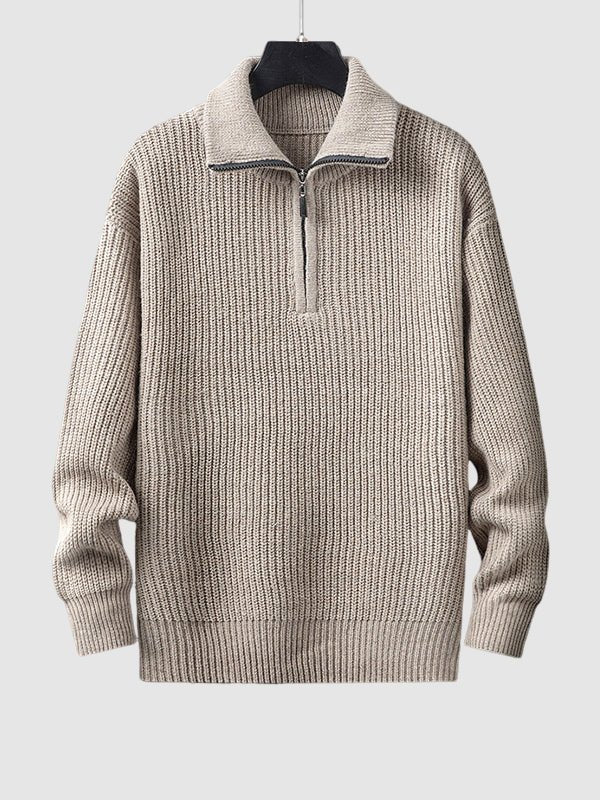 Men's Solid Color Loose Fit Zip-up Collar Sweater