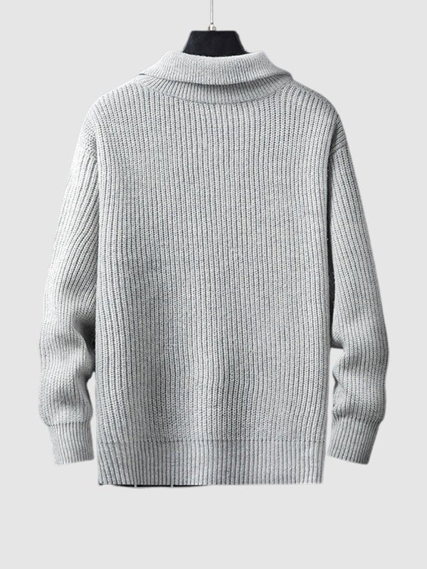 Men's Solid Color Loose Fit Zip-up Collar Sweater