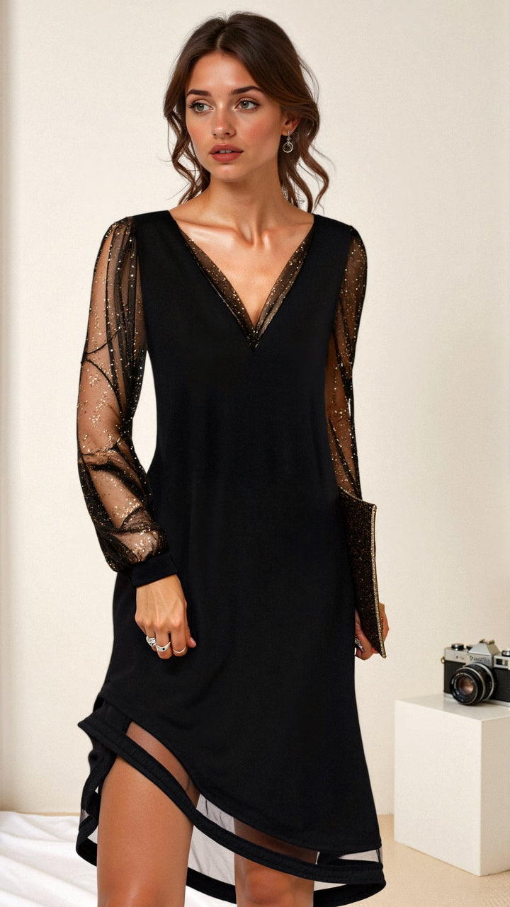 Nythera | Women’s Sheer Sleeve Midi Wedding Guest Dress