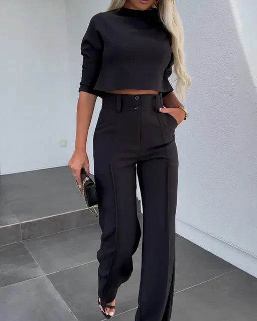 Avril | Women’s Cropped Top and High Waist Pants Set